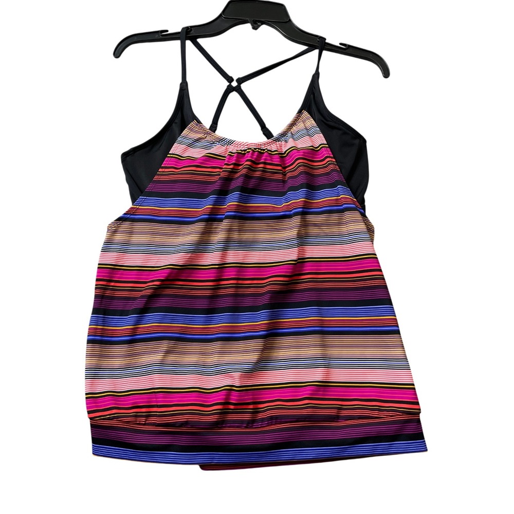 Athleta 36D/DD NEW w/Tags Capri Stripe Blousy Tankini Top Colorful Stripe